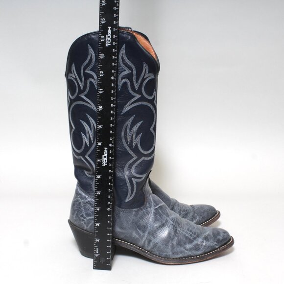 Mens VintageTexas Brand Marbled Blue Leather Cowboy Boots Size 9 M USA Made - Picture 10 of 11